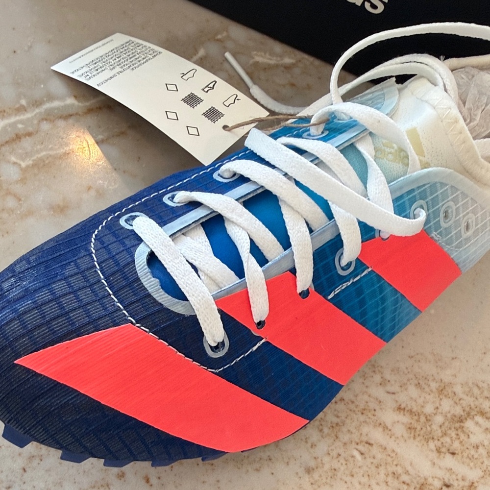 NWT Adidas Sprintstar Blue and Neon Coral Track Cleats 8.5